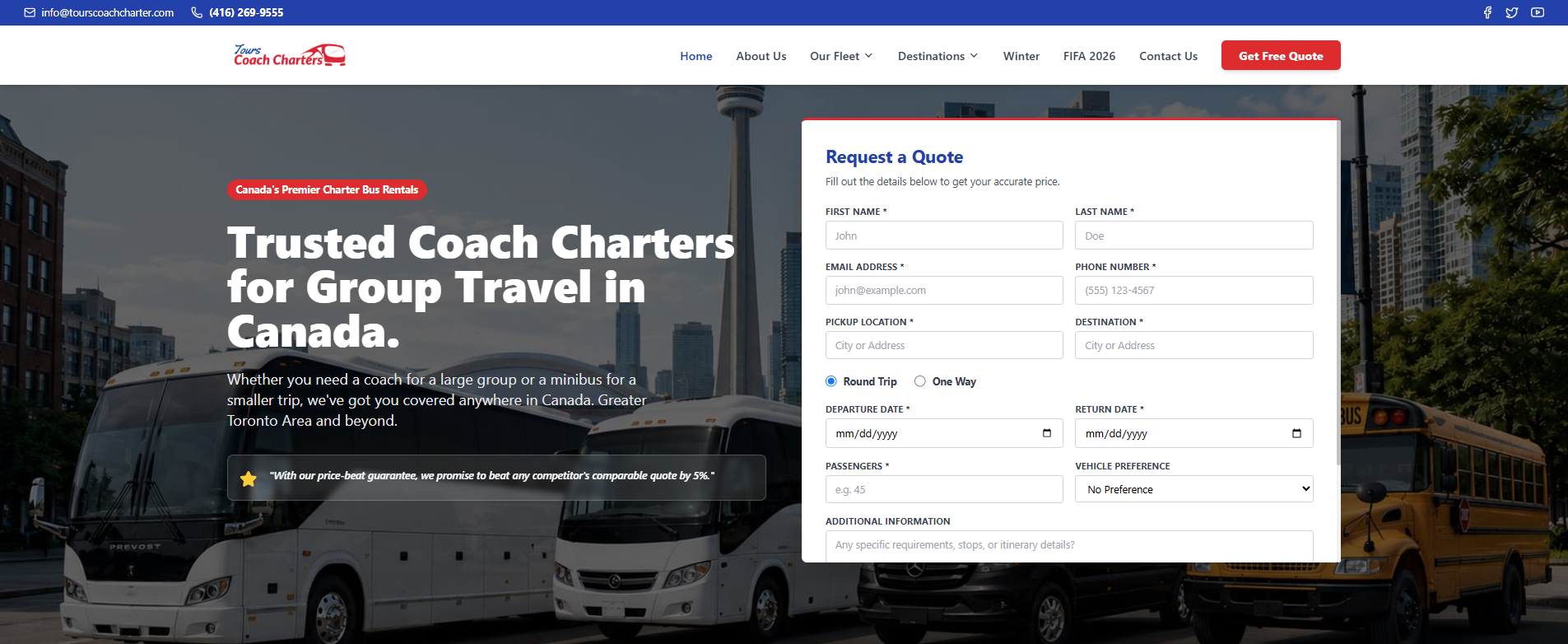 Tours Coach Charters website