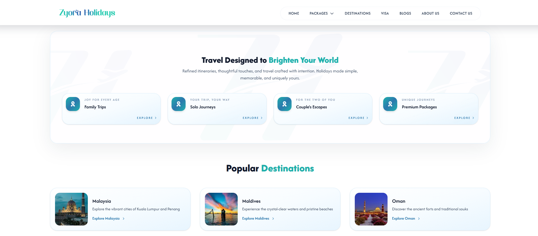 Zyora Holidays website